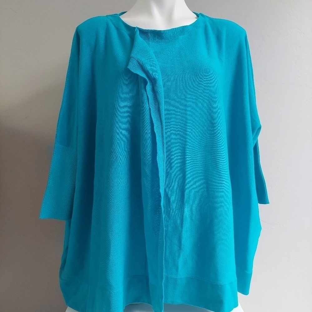 Diane Von Furstenberg Tunic Top Aqua Blue Ribbed Half Sleeve Women‎ SP Oversize
